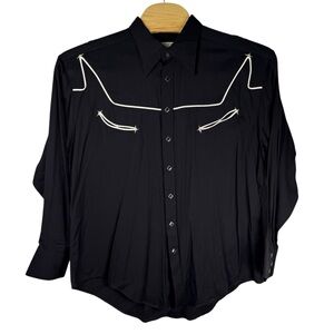Rockmount Ranch Wear Black Western Shirt XL USA Made Pearl Snap
